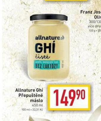 Billa Allnature ghí přepuštěné máslo nabídka
