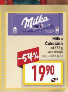 Billa Milka čokoláda nabídka