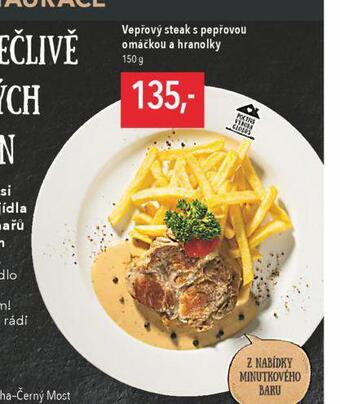 Globus Vepřový steak s pepřovou omáčkou a hranolky nabídka