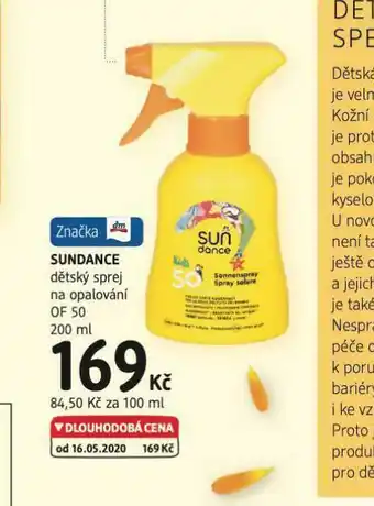 dm drogerie Sundance dětský sprej na opalování of 50 nabídka