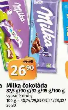 Coop Milka čokoláda 87,5 g/90 g/92 g/95 g/100 g, vybrané druhy nabídka