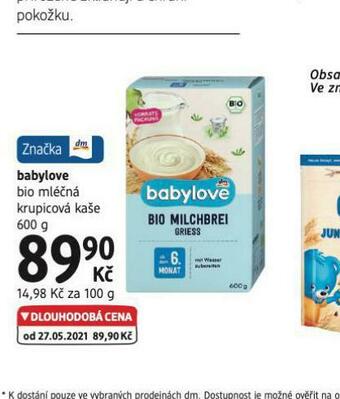 dm drogerie Babylove bio mléčná krupicová kaše nabídka