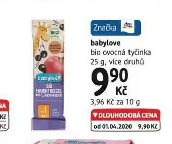dm drogerie Babylove bio ovocná tyčinka nabídka