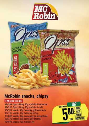 Tamda Foods Mcrobin snacks, chipsy nabídka