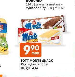 Terno Zott monte snack nabídka