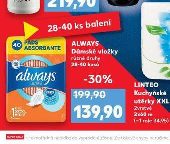 Kaufland Always dámské vložky nabídka