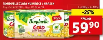 Lidl Bonduelle zlatá kukuřice / hrášek, 3 x 200 g/3 x 170 g nabídka