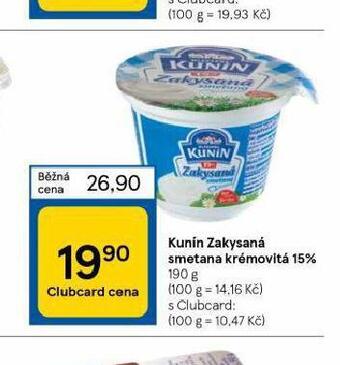 Tesco Kunín zakysaná smetana krémovitá 15% nabídka