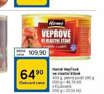 Tesco Hamé vepřové ve vlastní šťávě nabídka