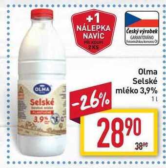 Billa Olma selské mléko 3,9% 1l nabídka