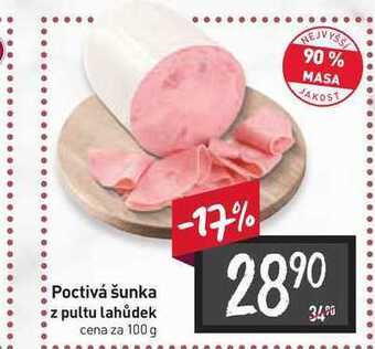 Billa Poctivá šunka z pultu lahůdek cena za 100 g nabídka