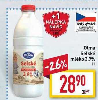 Billa Olma selské mléko 3,9% 1l nabídka