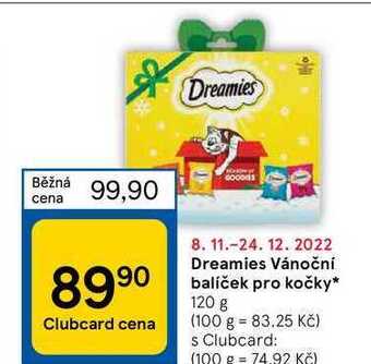 Tesco Dreamies vánoční balíček pro kočky 120 g nabídka