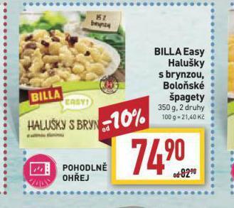 Billa Billa easy halušky s bryndzou nabídka