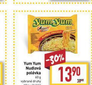 Billa Yum yum nudlová polévka nabídka