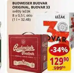 Flop Budweiser budvar original, budvar 33 světlý ležák 8 x 0,5l nabídka