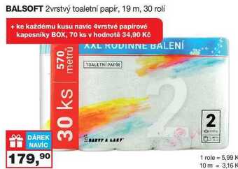 Barvy a laky drogerie Balsoft 2vrstvý toaletní papír, 19 m, 30 rolí nabídka