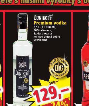 Norma Lunikoff premium vodka nabídka