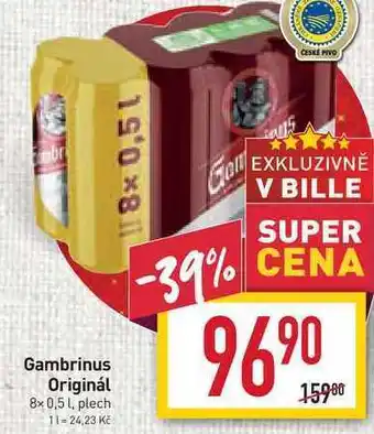 Billa Gambrinus originál 8x0,5 l, plech nabídka