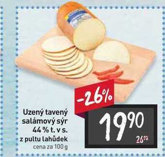 Billa Uzený tavený salámový sýr 44% t. vs. z pultu lahůdek cena za 100 g nabídka