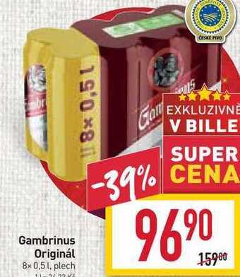 Billa Gambrinus originál 10 pivo výčepní světlé 8 x 0,5l, plech nabídka
