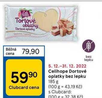 Tesco Celihope dortové oplatky bez lepku 185 g nabídka