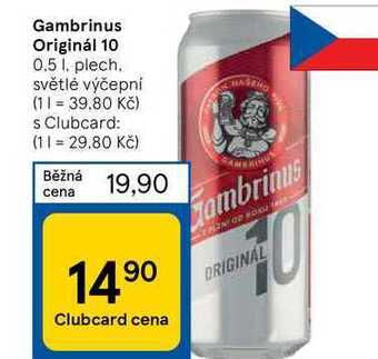 Tesco Gambrinus 10° originál, světlé výčepní pivo 0,5l 0.5l, nabídka