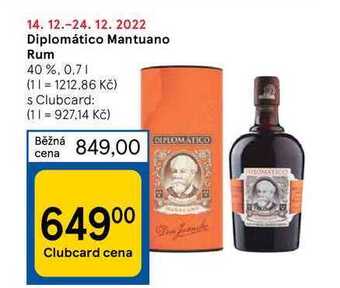 Tesco Diplomático mantuano rum 40%, 0,7 l nabídka