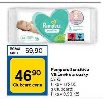 Tesco Pampers sensitive vlhčené ubrousky 52 ks nabídka