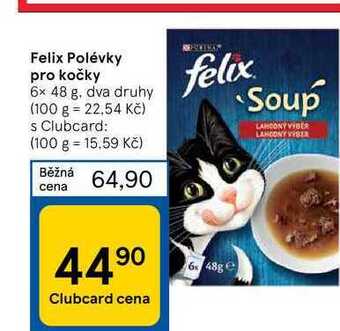 Tesco Felix polévky pro kočky 6 x 48 g nabídka