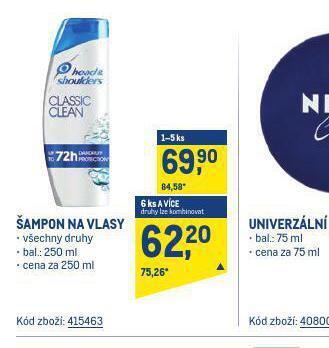 Makro Head&shoulders šampon nabídka