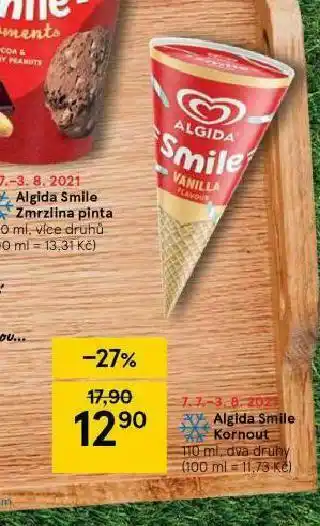 Tesco Algida smile kornout nabídka