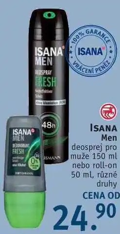 Rossmann Isana men deosprej pro muže 150 ml nebo roll-on 50 ml nabídka