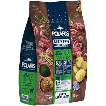 Polaris junior large breed bezobilné granule s čerstvým masem s jehněčím a lososem pro psy