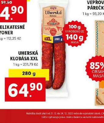 Lidl Uherská klobása xxl nabídka