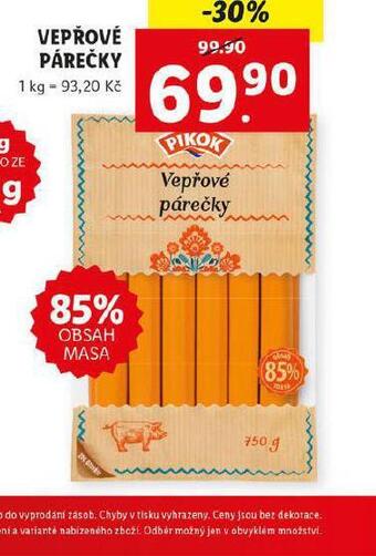 Lidl Vepřové párečky nabídka