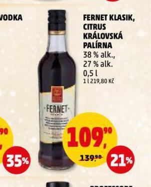 Penny Market Fernet klasik, citrus královská palírna nabídka