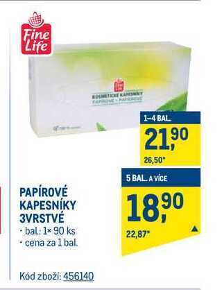 Makro Fine life papírové kapesníky 3vrstvé 90 ks nabídka