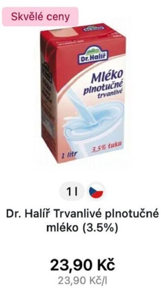 Košík Dr. Halíř Trvanlivé plnotučné mléko (3.5%) 1l nabídka