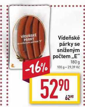 Billa Vídeňské párky se sníženým počtem,,e" 180 g nabídka
