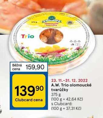 Tesco A.w. trio olomoucké tvarůžky 375 g nabídka