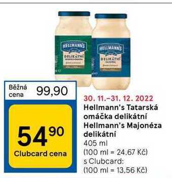 Tesco Hellmann's tatarská omáčka delikátní hellmann's majonéza delikátní 405 ml nabídka