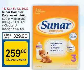 Tesco Sunar complex kojenecké mléko 600 g nabídka