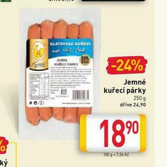 Billa Jemné kuřecí párky nabídka