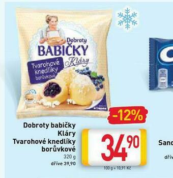 Billa Dobroty babičky kláry tvarohové knedlíky borůvkové nabídka