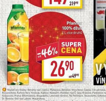 Billa Pfanner 100% džus nabídka
