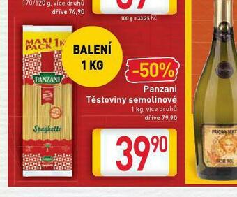 Billa Panzani těstoviny semolinové nabídka