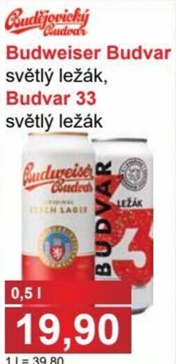 Jip Budweiser Budvar světlý ležák, Budvar 33 světlý ležák 0,5l nabídka