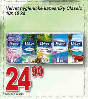Hruška Velvet classic hygienické kapesníky 10 x 10ks nabídka