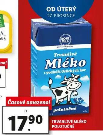 Lidl Bohe Milk trvalivé mléko polotučné 1l nabídka